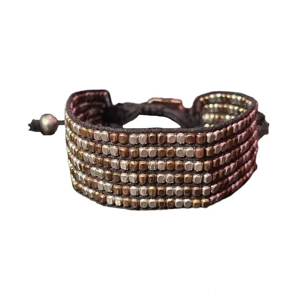 ⭐️3/$25⭐️ Stephan & CO Silver And Bronze Thick Beaded Adjustable Bracelet